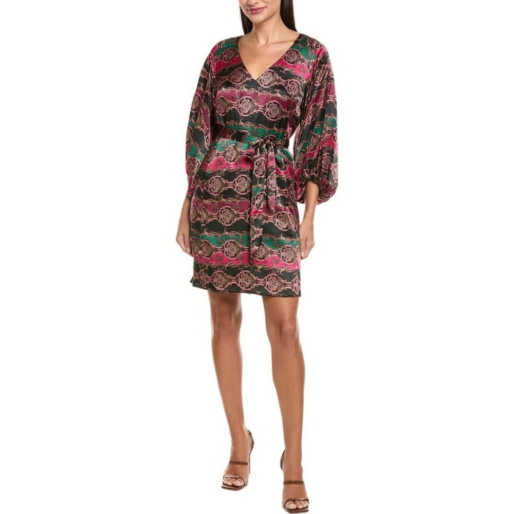 Tyler Boe Val Charm 3/4 Balloon Sleeve A-line Mini Silk Dress: Multi Color Print
